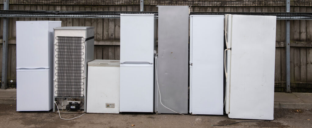 A row of fridges